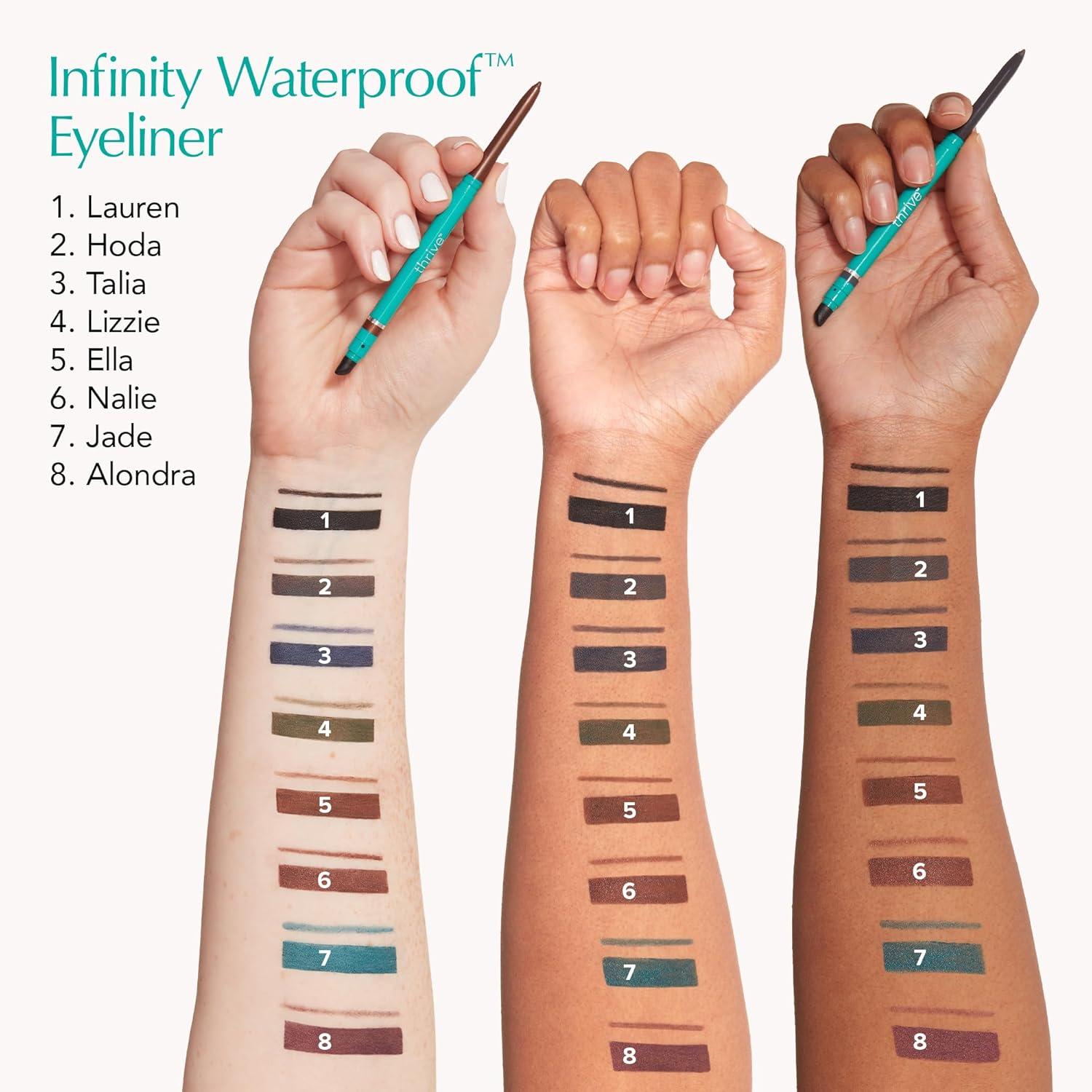imageThrive Causemetics Infinity Waterproof Eyeliner Pencil Built In Sharpener ampamp Smudge Tip Long Lasting Smudge Proof Hyaluronic Acid ampamp Shea Butter Vegan ampamp Cruelty Free Lizzie Moss Green MatteLauren Black Matte