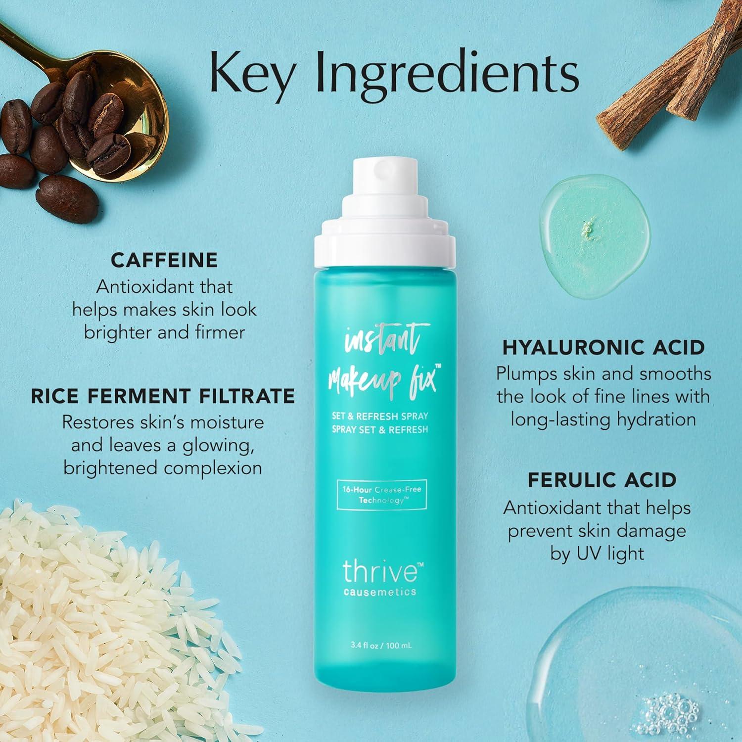 imageThrive Causemetics Instant Makeup Fix Set ampamp Refresh Spray Makeup Setting Spray with Hyaluronic Acid Lightweight Hydrating ampamp Long Lasting Face Spray 16 Hour Wear Vegan ampamp Cruelty Free 34 fl oz