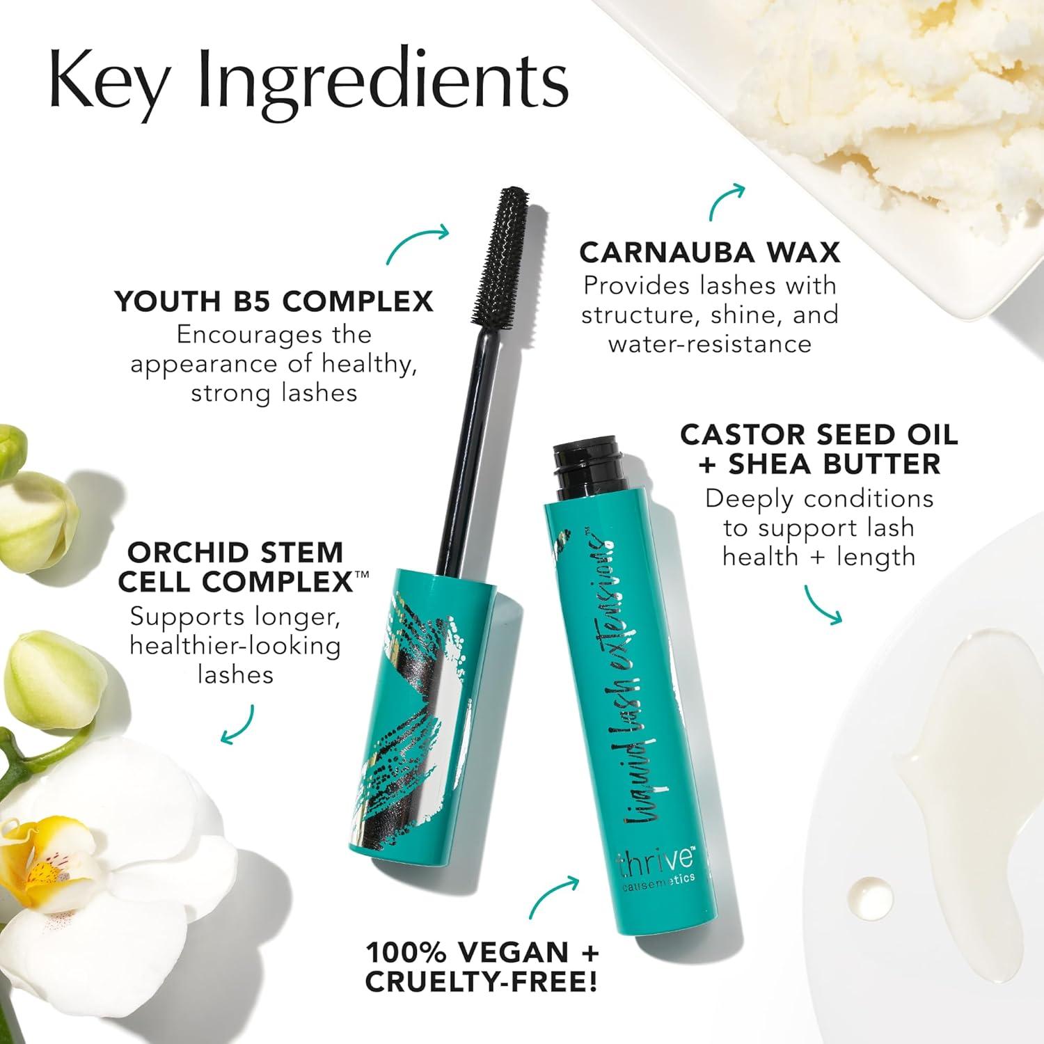 imageThrive Causemetics Liquid Lash Extensions Mascara Tubing Thrive Mascara Lengthening Volumizing ampamp Curling Smudge Proof Washable No Clumping or Flaking Vegan ampamp Cruelty Free Nola Deep BlueCrystal Brown Black