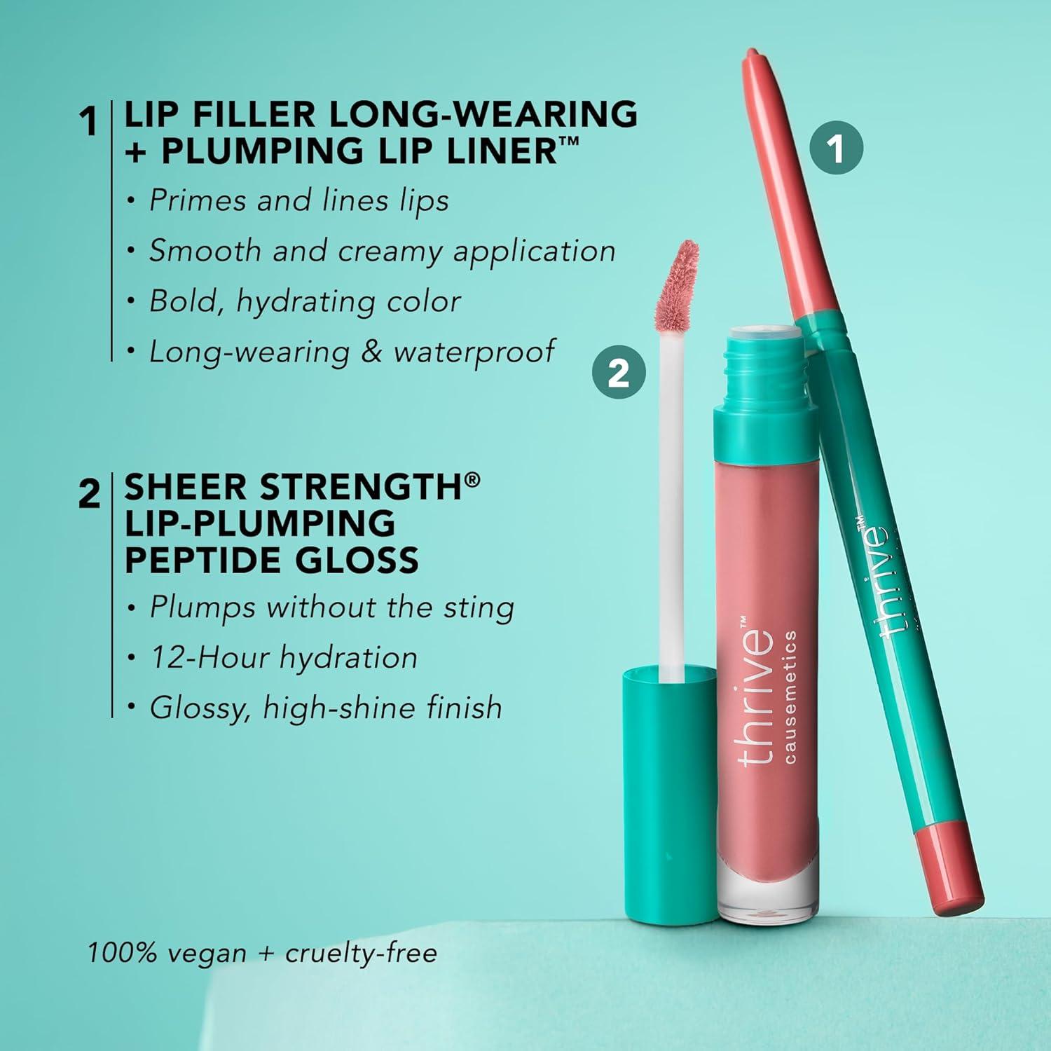 imageThrive Causemetics Perfect Pink Pout Lip Gloss ampamp Liner Bundle with Makeup Bag Sheer Strength LipPlumping Peptide Gloss ampamp LongWearing Plumping Lip Liner Vegan ampamp Cruelty Free Jo Pink Mauve