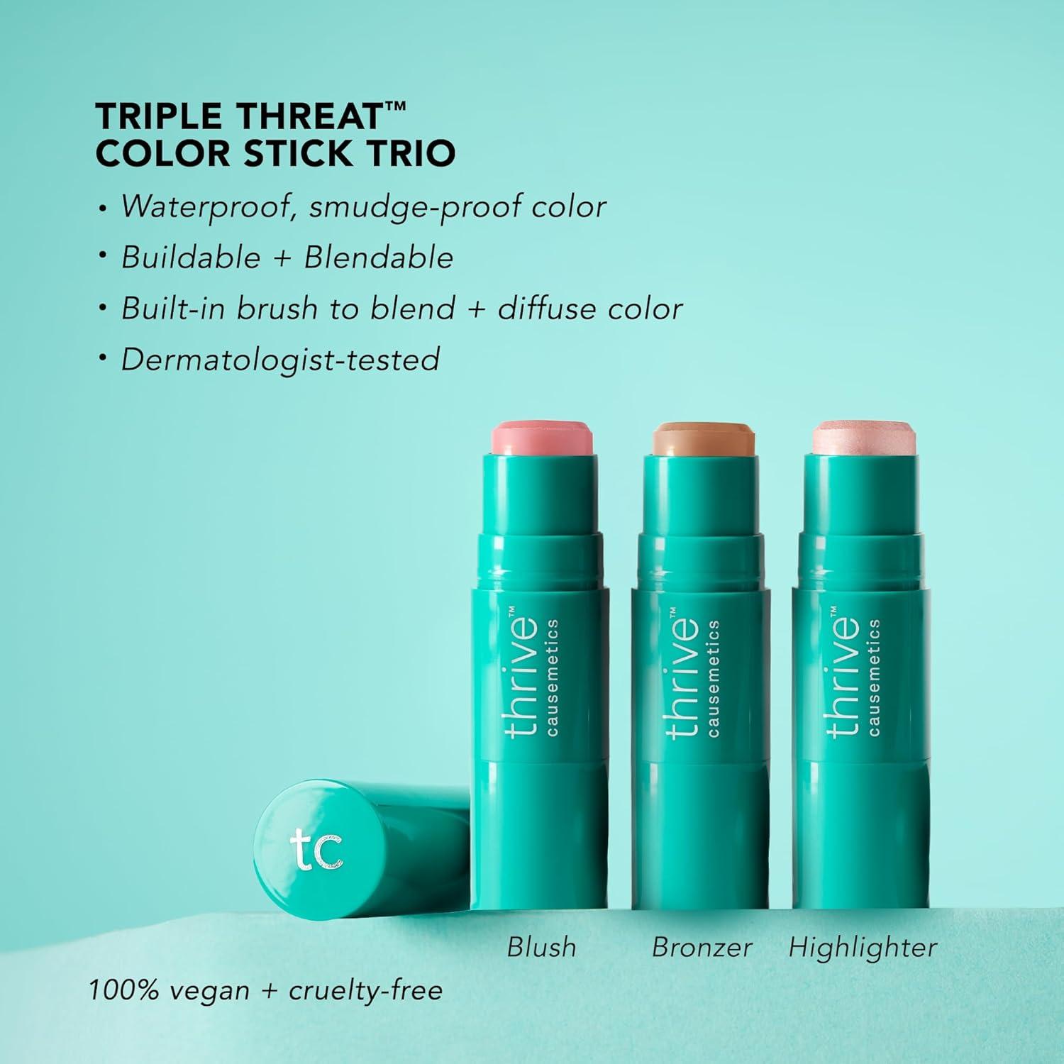 imageThrive Causemetics Triple Threat Color Stick Makeup Bag Bundle Blush Highlighter Bronzer ampamp Contour Stick Vitamin E Evening Primrose Oil Waterproof Smudge Proof Face Makeup Formula 3 Shades