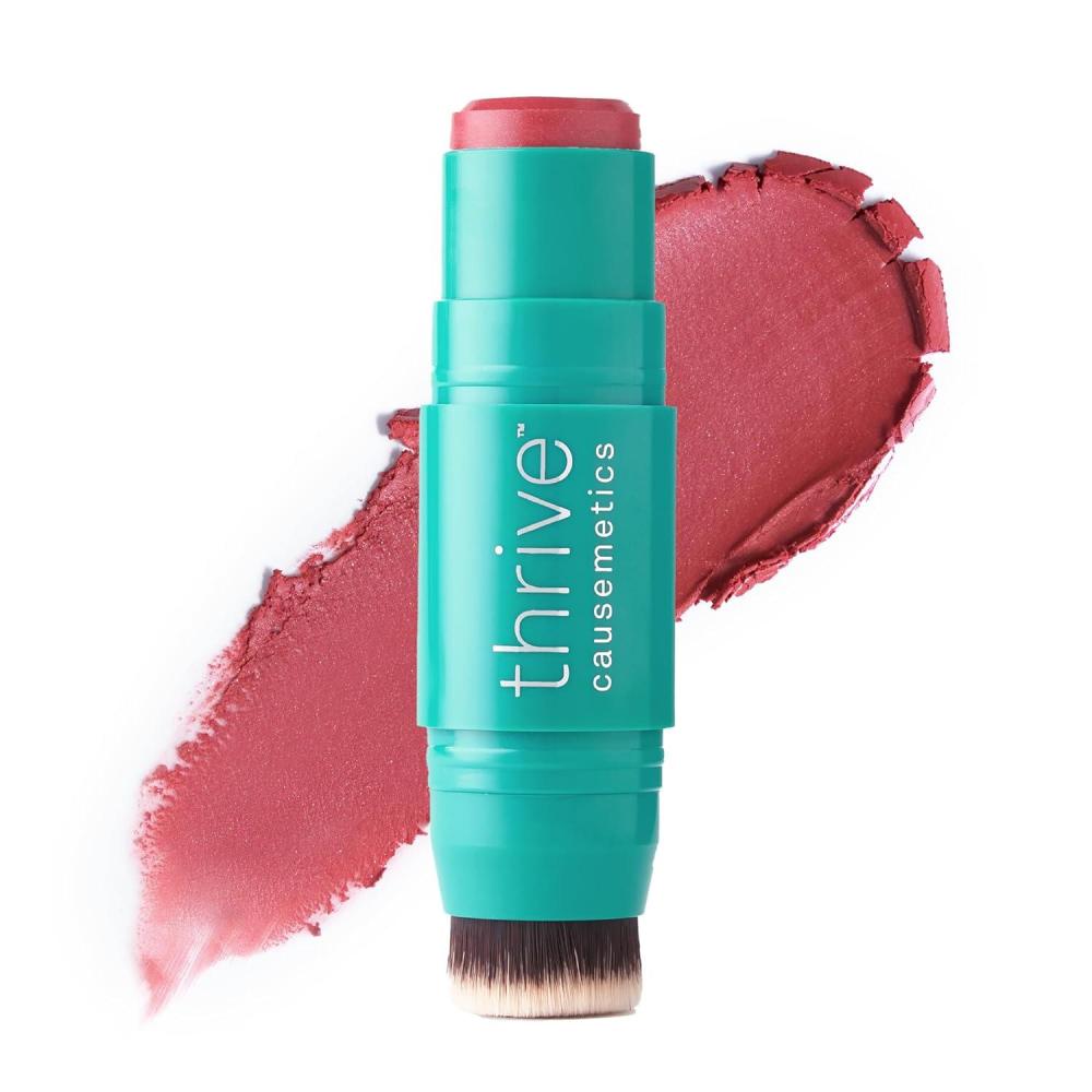 imageThrive Causemetics Triple Threat Color Stick Cream Blush Stick with Vitamin E Evening Primrose Oil Waterproof Smudge Proof Face Makeup Olivia Peachy Pink ShimmerDionne Brick Red Shimmer