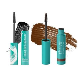 Thrive Causemetics Liquid Lash Extensions Mascara Brynn (Rich Black) & Instant Brow Fix Semi-Permanent Eyebrow Gel Audrey (Medium Brown)