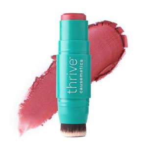 Thrive Causemetics Triple Threat Color Stick: Cream Blush Stick with Vitamin E, Evening Primrose Oil, Waterproof Smudge Proof Face Makeup, Olivia (Peachy Pink Shimmer)(Dionne (Brick Red Shimmer))