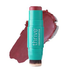 Thrive Causemetics Triple Threat Color Stick: Cream Blush Stick with Vitamin E, Evening Primrose Oil, Waterproof Smudge Proof Face Makeup, Olivia (Peachy Pink Shimmer)(Tessa (Berry Matte))