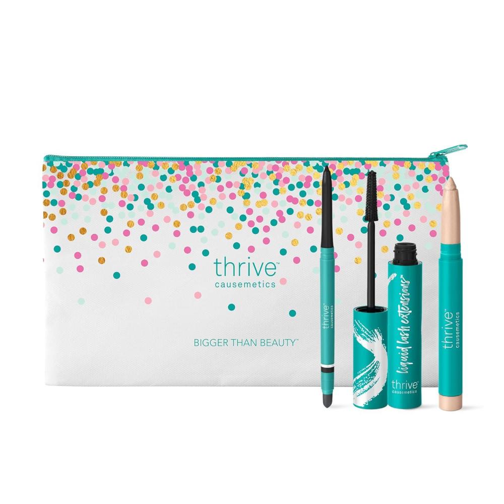 imageThrive Causemetics AwardWinning Trio Makeup Kit Liquid Lash Extensions Mascara Brynn Brilliant Eye Brightener Highlighter Stick Stella Infinity Waterproof Eyeliner Lauren ampamp Makeup Bag